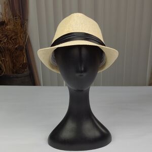 Simplicity Straw Fedora Hat With Black Band.